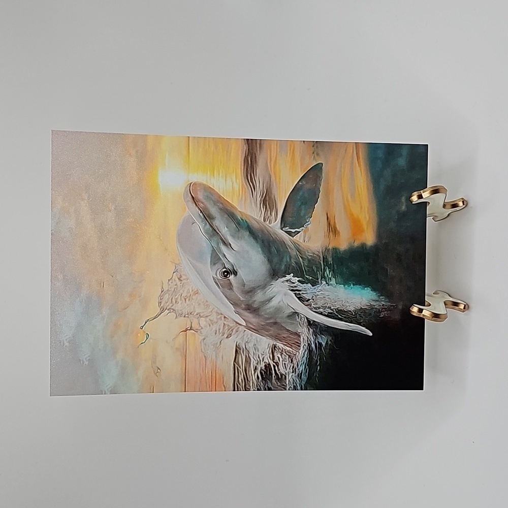 4x6 Dolphin at Sunset Colorful  Watercolor Oil Painting Art‎ Print